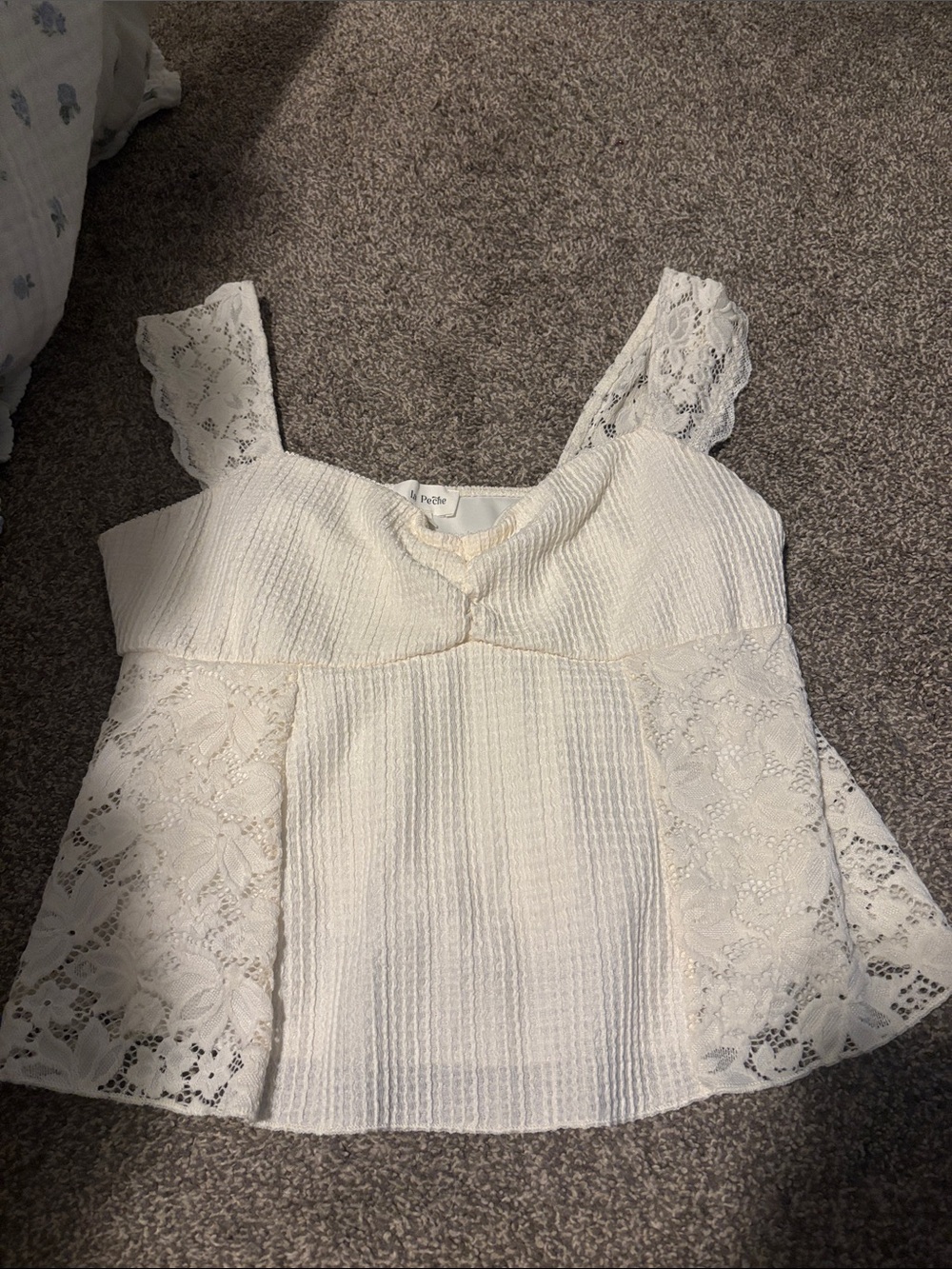 Lace-Trim Ivory Tank Top